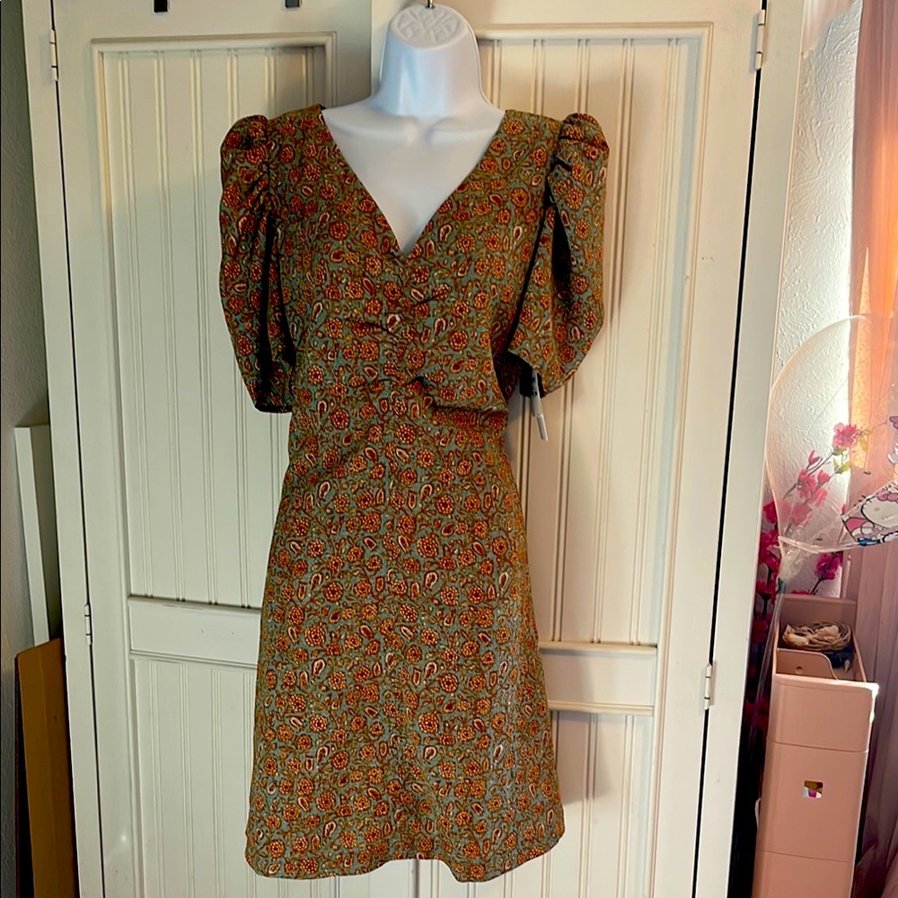 Treasure and Bond Orange Puff Sleeve Sheath Dress